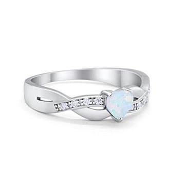 Accent Heart Shape Wedding Ring Lab Created White Opal 925 Sterling Silver